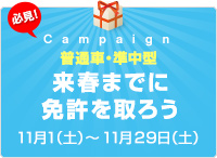 【普通車・準中型免許】来春までに免許を取ろうキャンペーン！